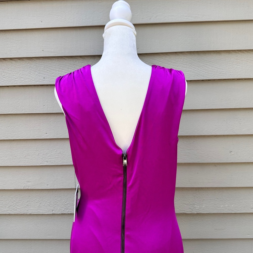 Marc New York Andrew Marc Purple Ruched Faux Wrap Sheath Dress MD2AK590 Sz 10 - Picture 15 of 16